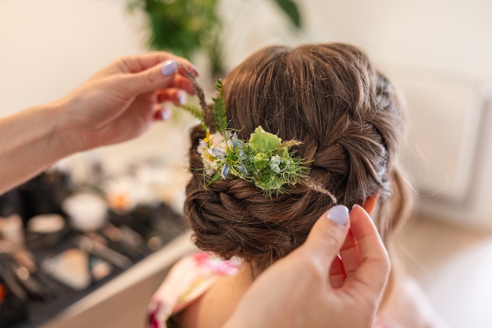Bridal updo flower